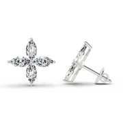 1.44 Ct Marquise Shape Cluster Diamond Stud Earrings | 14K White Gold