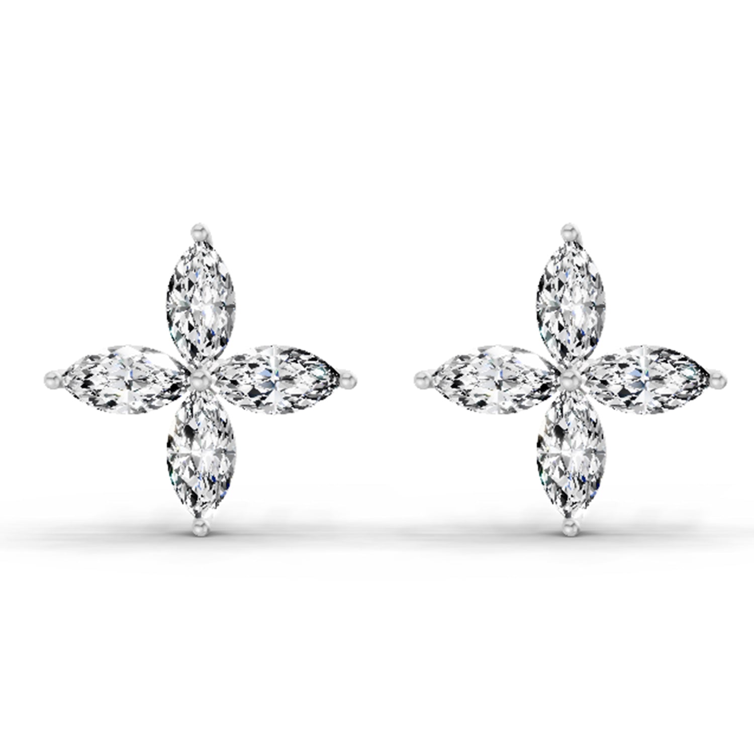 1.44 Ct Marquise Shape Cluster Diamond Stud Earrings | 14K White Gold