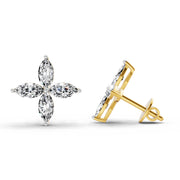 1.44 Ct Marquise Shape Cluster Diamond Stud Earrings | 14K Yellow Gold