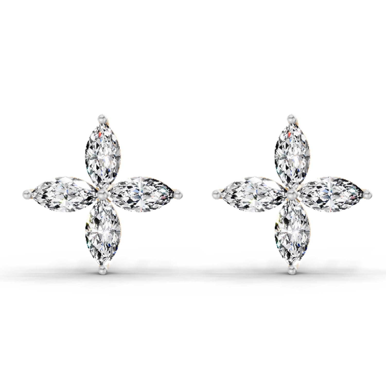 1.44 Ct Marquise Shape Cluster Diamond Stud Earrings | 14K Yellow Gold