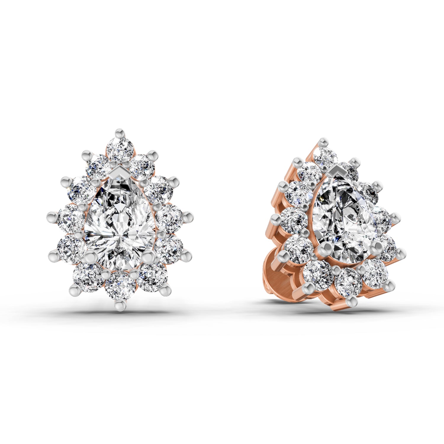 1.67 Ct Pear Shape Halo Diamond Earrings | 14K Rose Gold