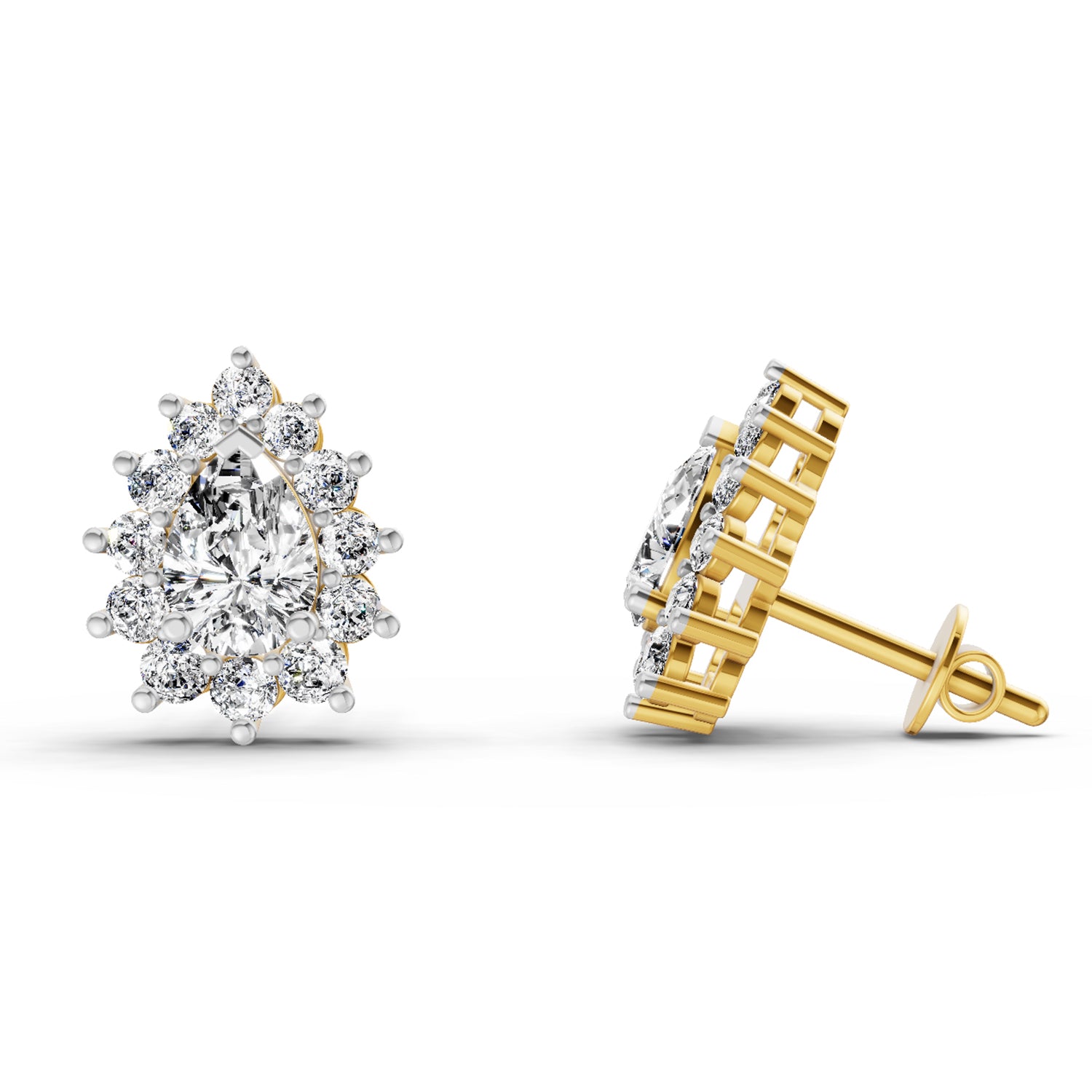 1.67 Ct Pear Shape Halo Diamond Earrings | 14K Yellow Gold