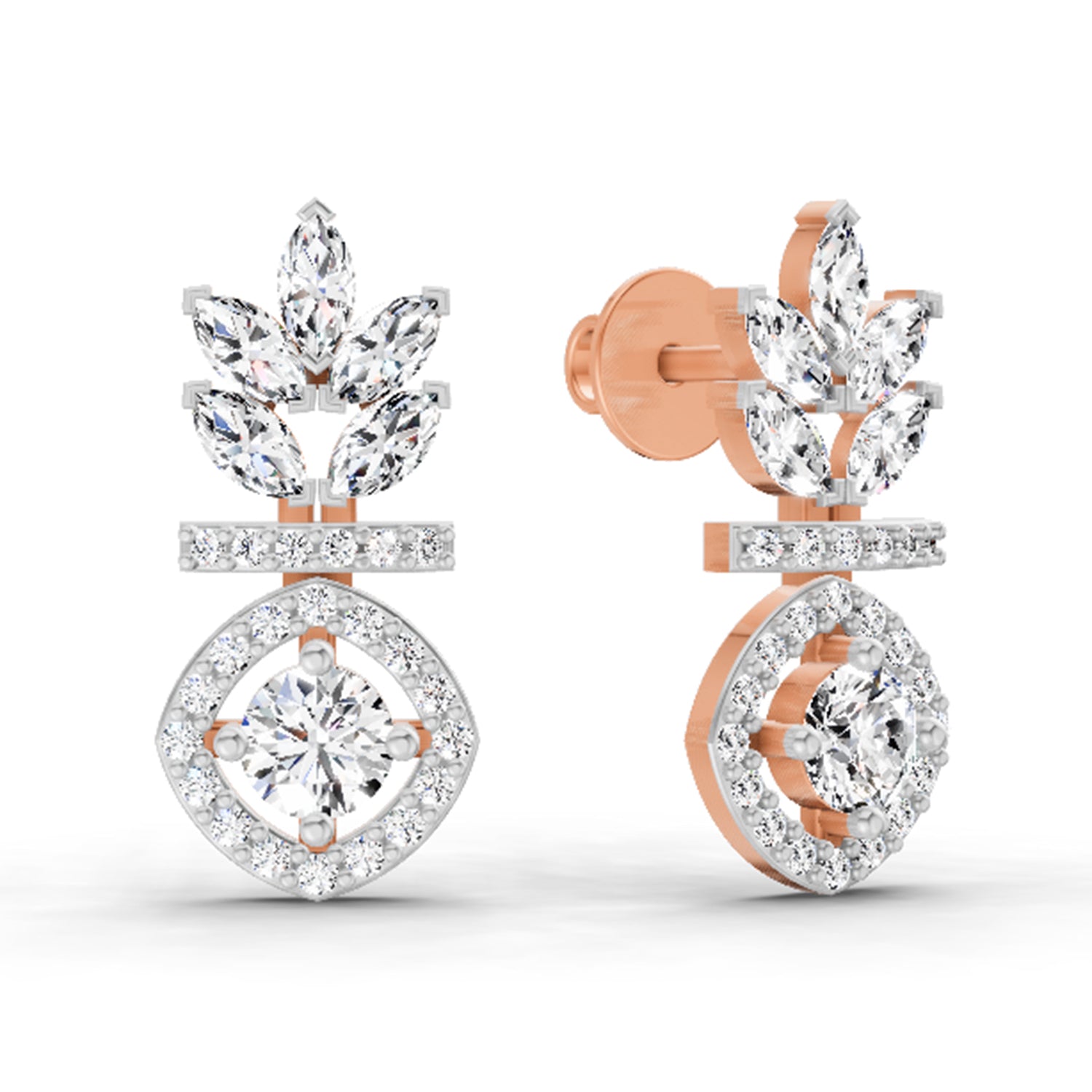1.26 Ct Marquise Shape Dangle Diamond Earrings | 14K Rose Gold