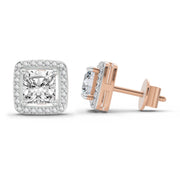 1.19 Ct Princess Halo Stud Earrings | 14K Rose Gold