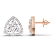 0.77 Ct Round Triangle Halo Stud Earrings |  14K Rose Gold