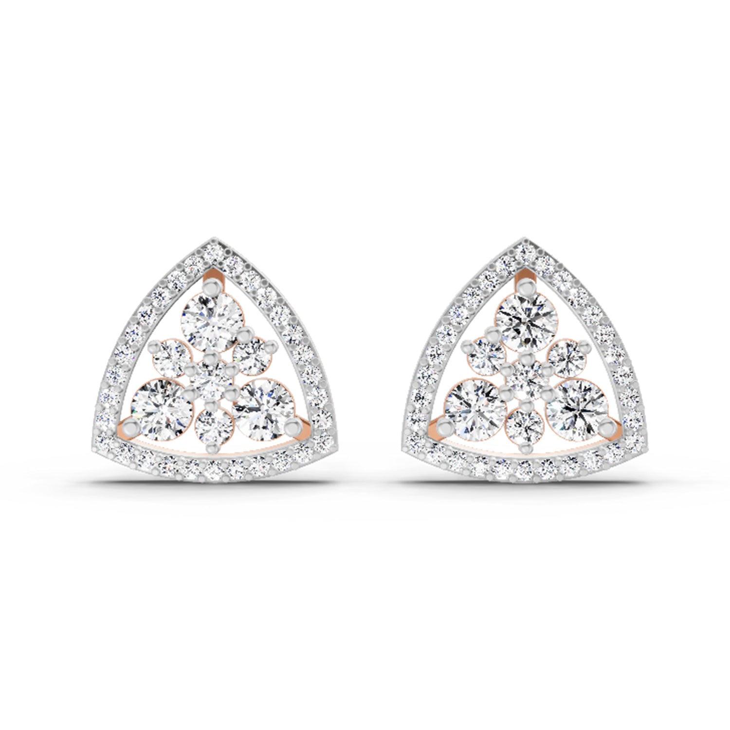 0.77 Ct Round Triangle Halo Stud Earrings |  14K Rose Gold