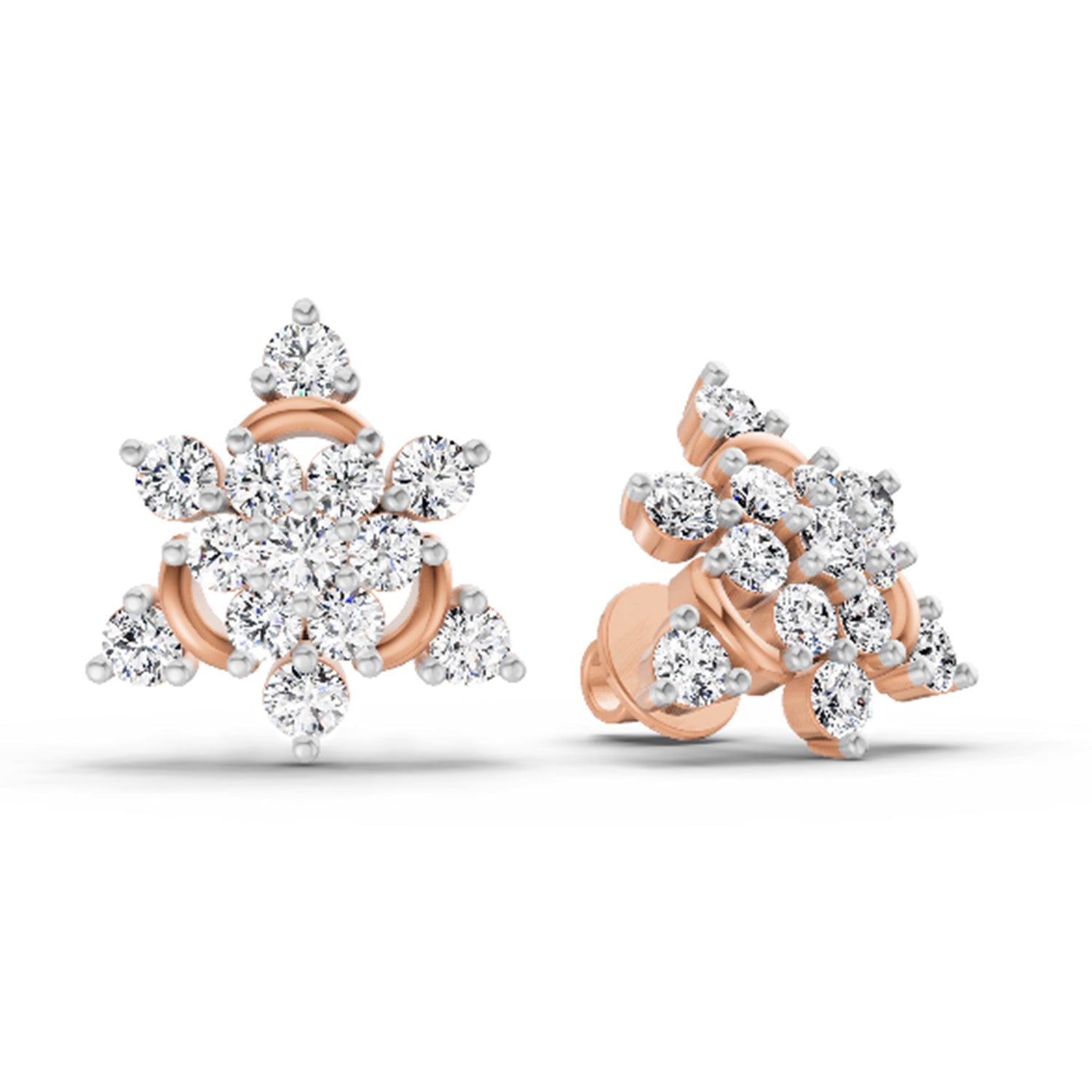 1.17 Ct Round Flower Earrings |  14K Rose Gold