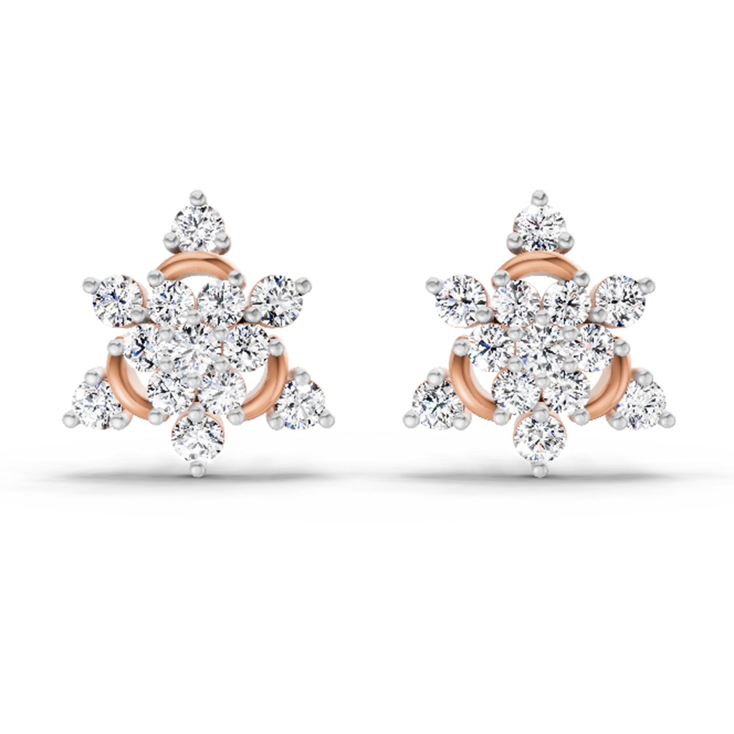 1.17 Ct Round Flower Earrings |  14K Rose Gold