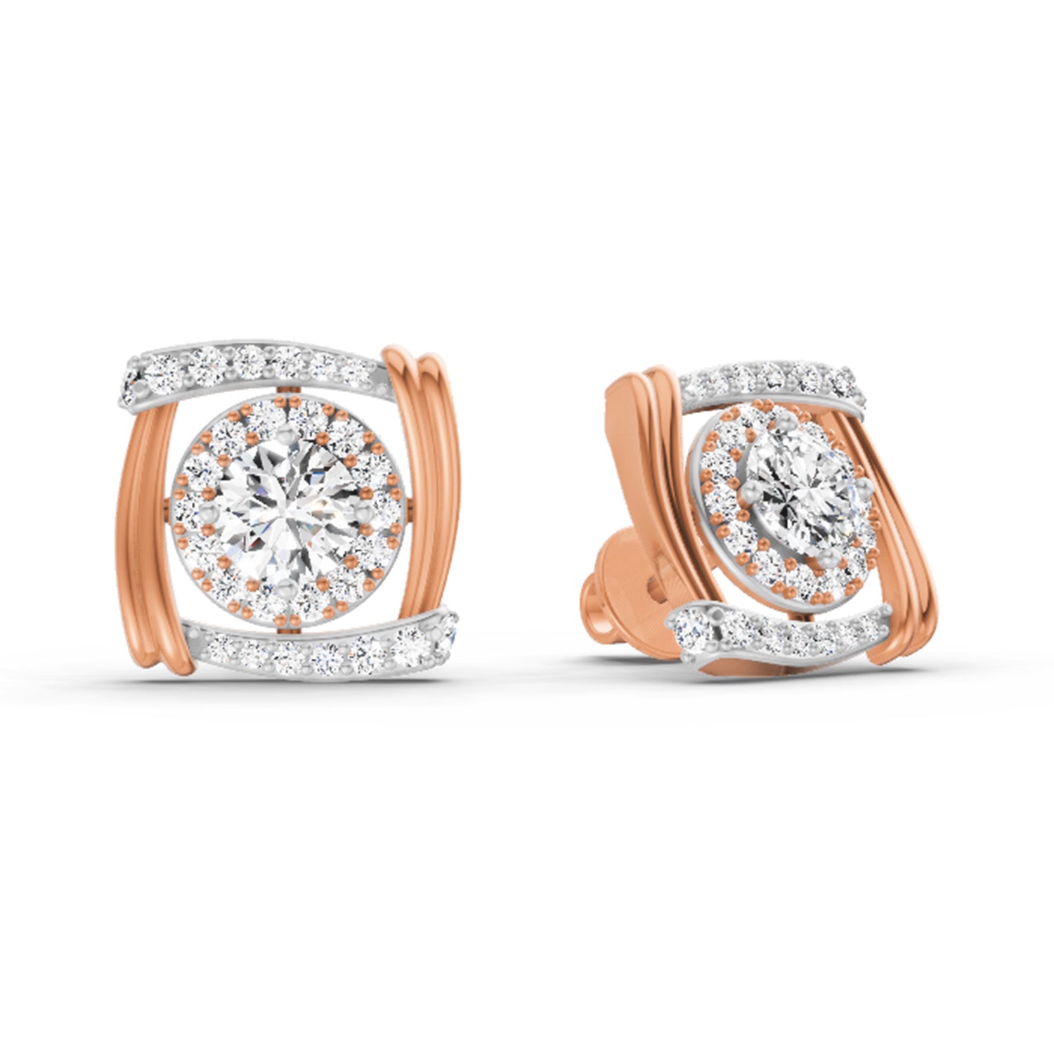 1.48 Ct Round Halo Stud Earrings | 14K Rose Gold  FG VS Quality Diamonds