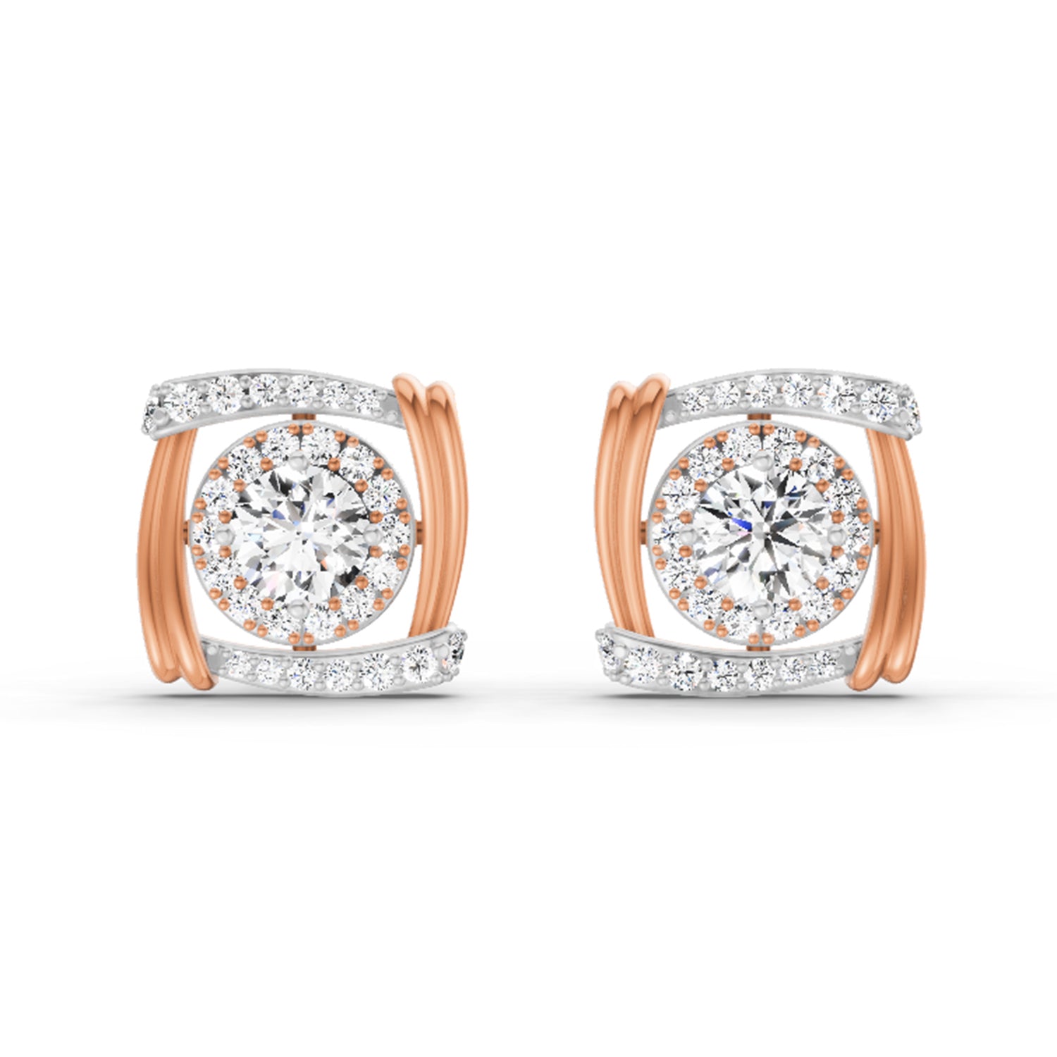 1.48 Ct Round Halo Stud Earrings | 14K Rose Gold  FG VS Quality Diamonds