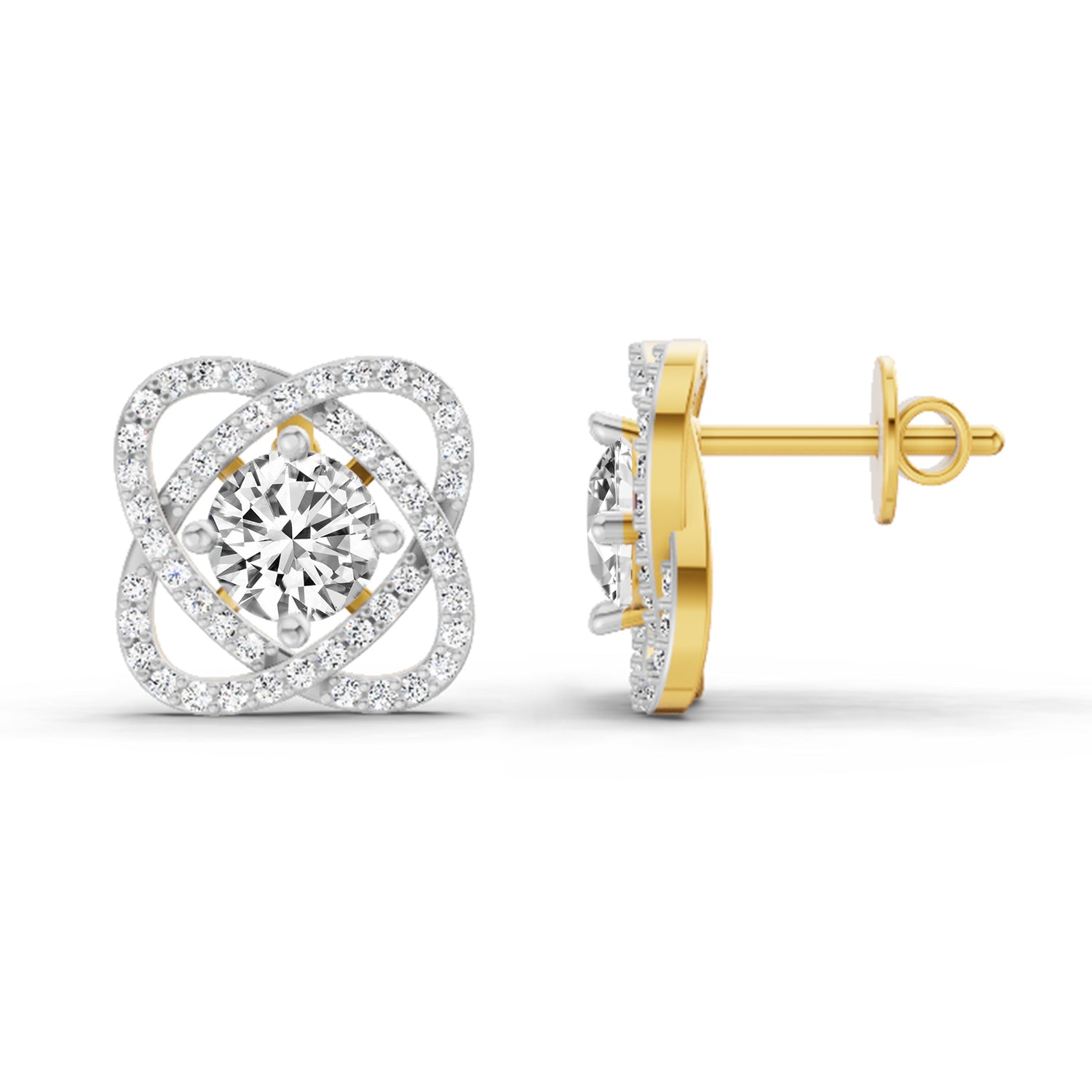 1.78 Ct Round Halo Stud Earrings |  14K Yellow Gold
