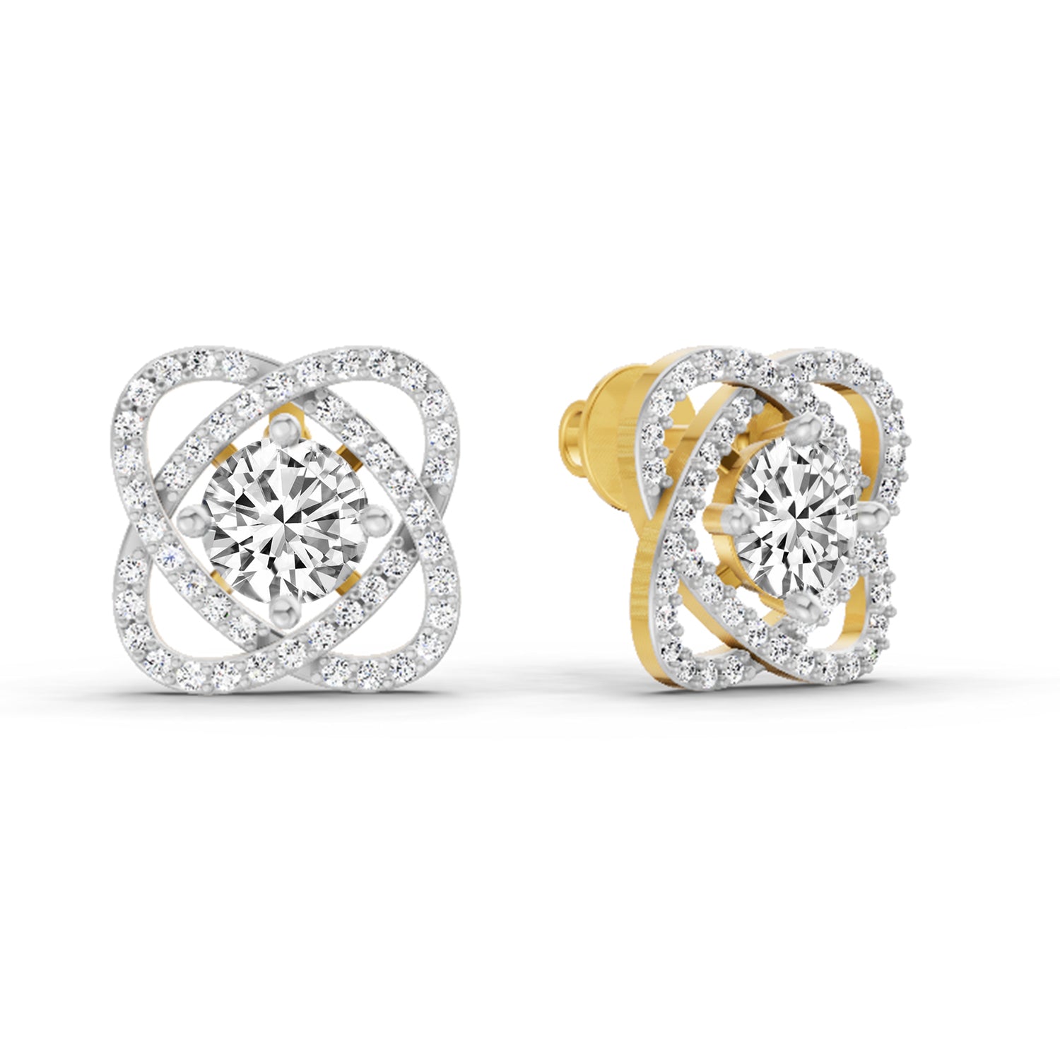 1.78 Ct Round Halo Stud Earrings |  14K Yellow Gold
