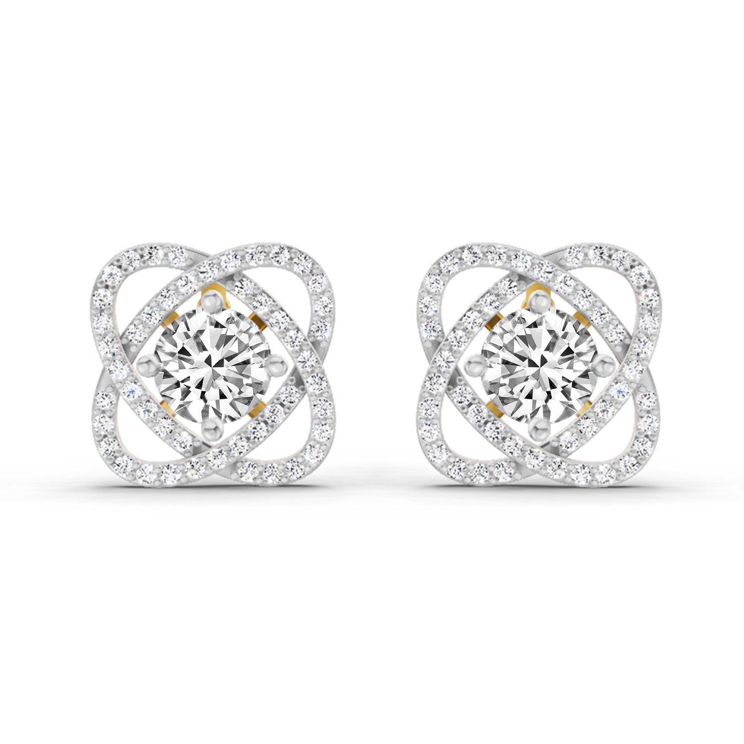 1.78 Ct Round Halo Stud Earrings |  14K Yellow Gold