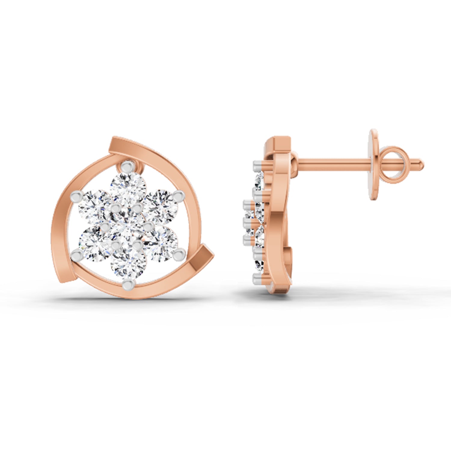 1.11 Ct Round Flower Stud Earrings |  14K Rose Gold