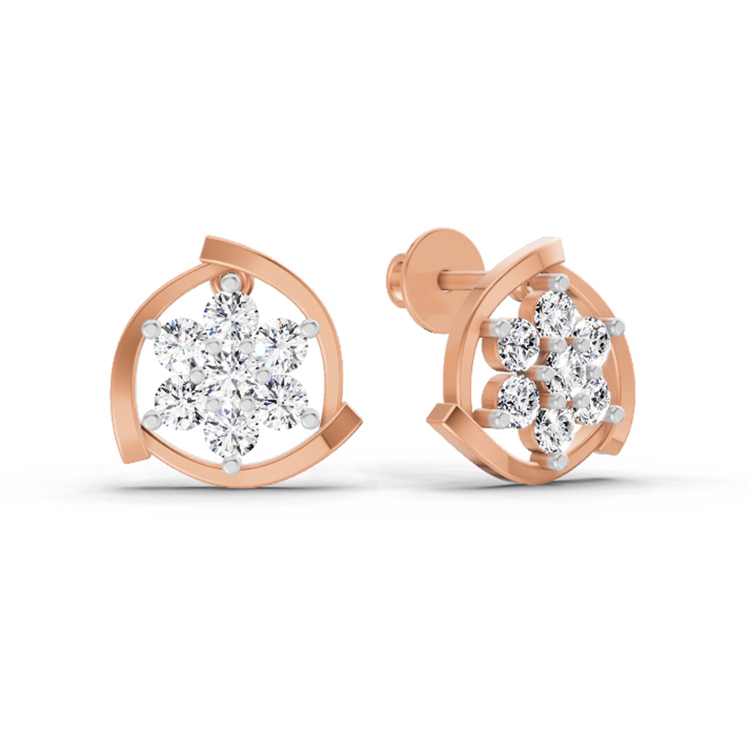 1.11 Ct Round Flower Stud Earrings |  14K Rose Gold