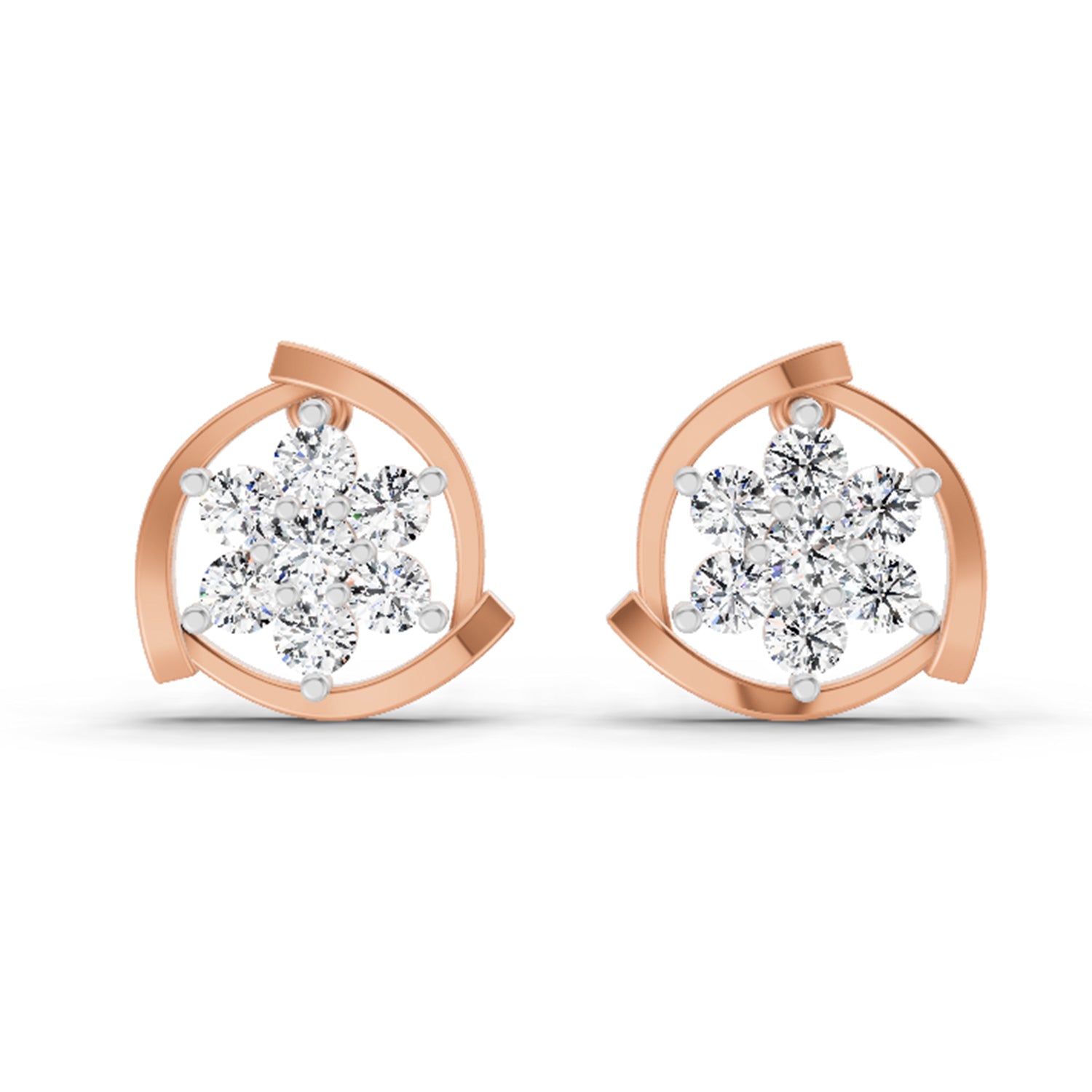 1.11 Ct Round Flower Stud Earrings |  14K Rose Gold