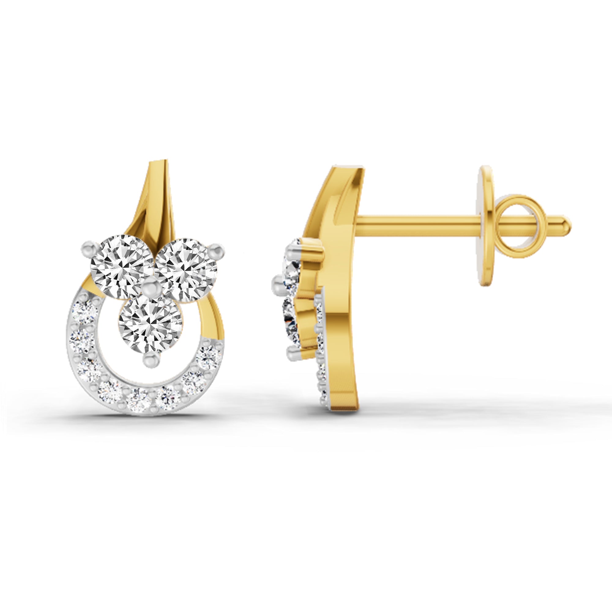 0.45 Ct Round Teardrop Stud Earrings |  14K Yellow Gold