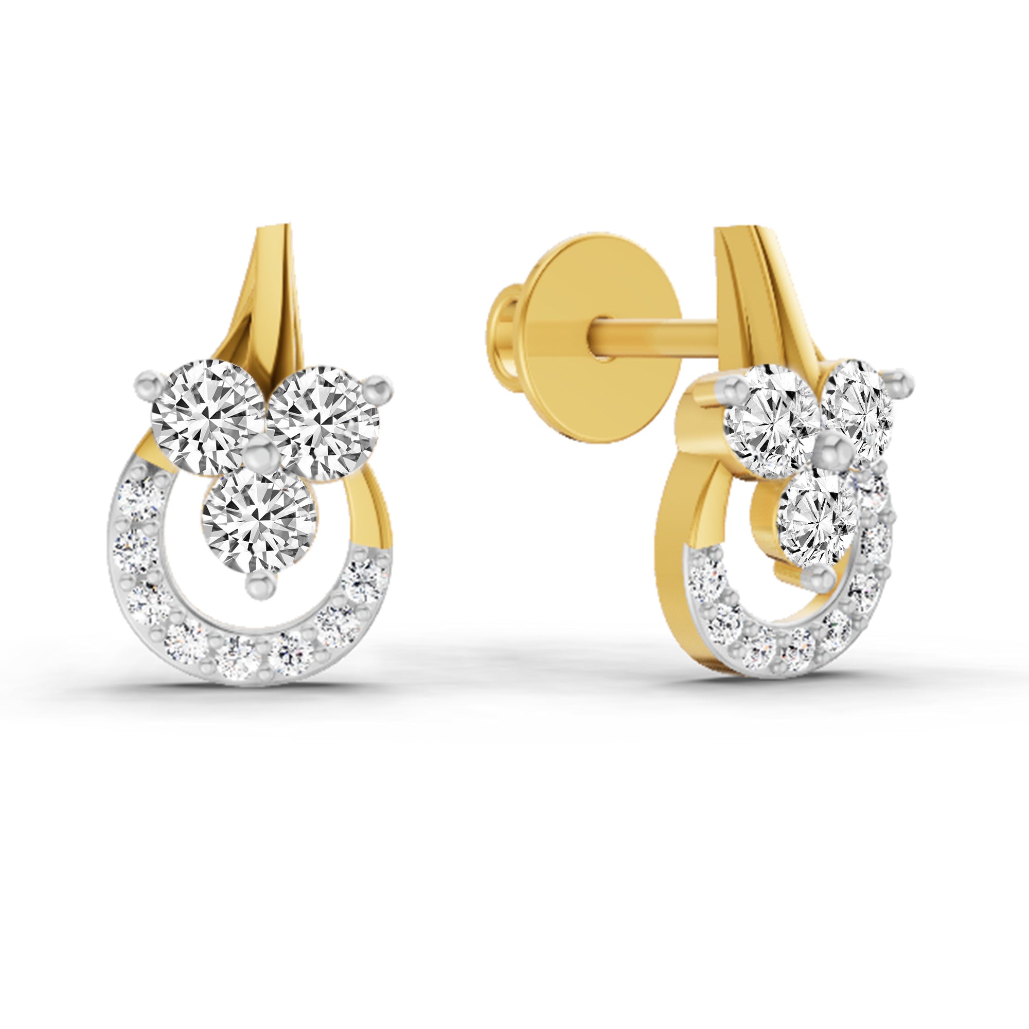 0.45 Ct Round Teardrop Stud Earrings |  14K Yellow Gold