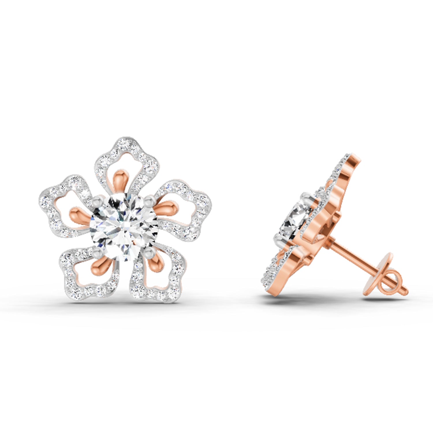 2.66 Ct Round Shape Cluster Diamond Earrings | 14K Rose Gold