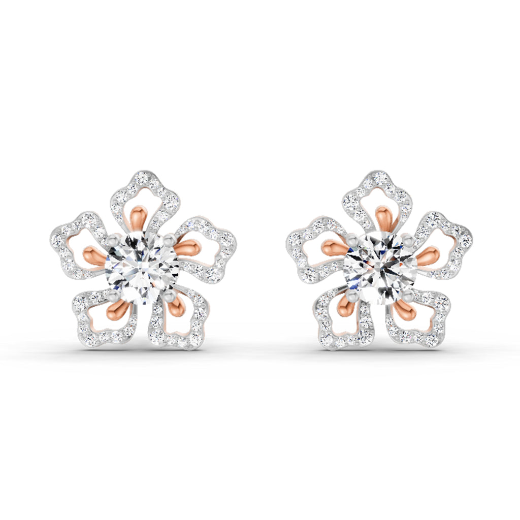2.66 Ct Round Shape Cluster Diamond Earrings | 14K Rose Gold
