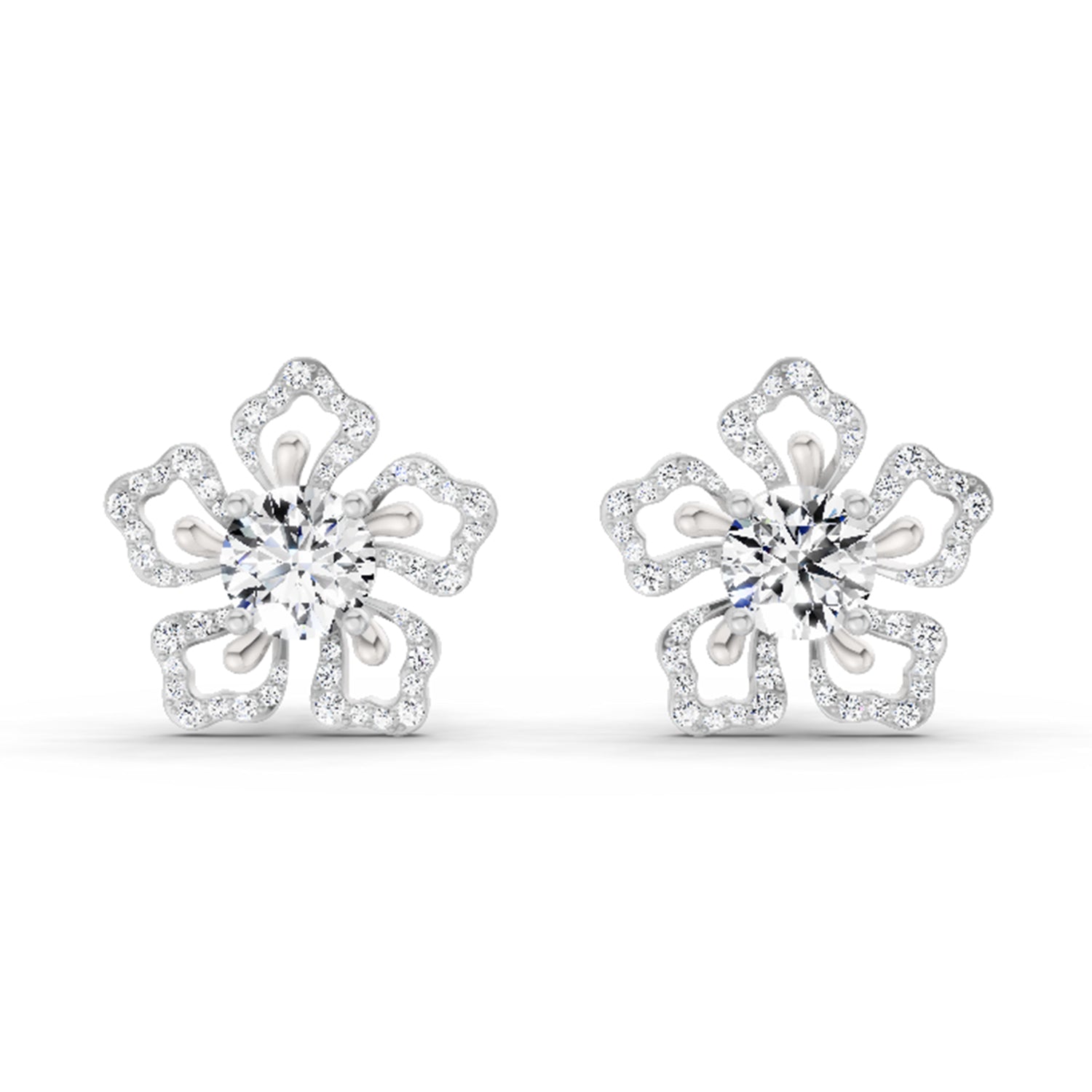2.66 Ct Round Shape Cluster Diamond Earrings | 14K White Gold