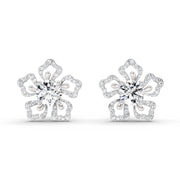 2.66 Ct Round Shape Cluster Diamond Earrings | 14K White Gold