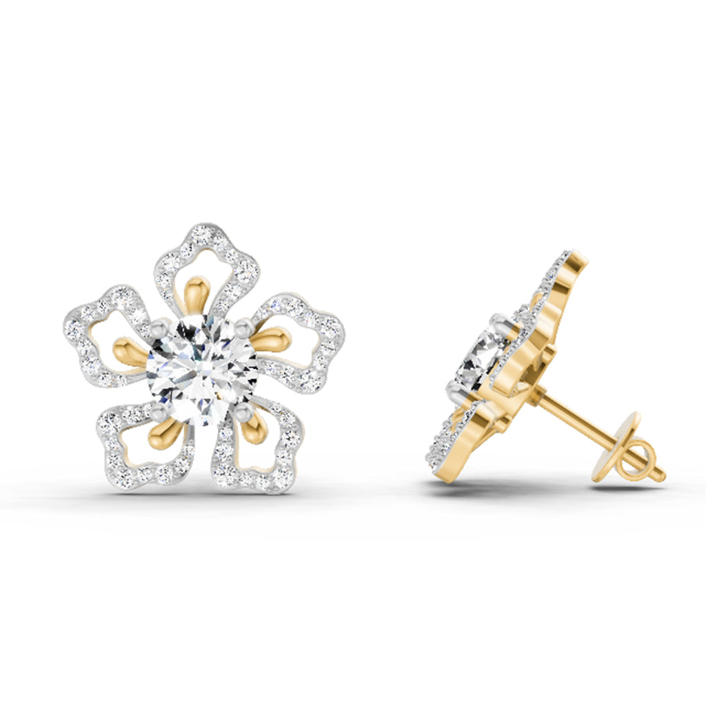 2.66 Ct Round Shape Cluster Diamond Earrings | 14K Rose Gold