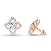 1.41 Ct Round Shape Halo Diamond Earrings | 14K Rose Gold