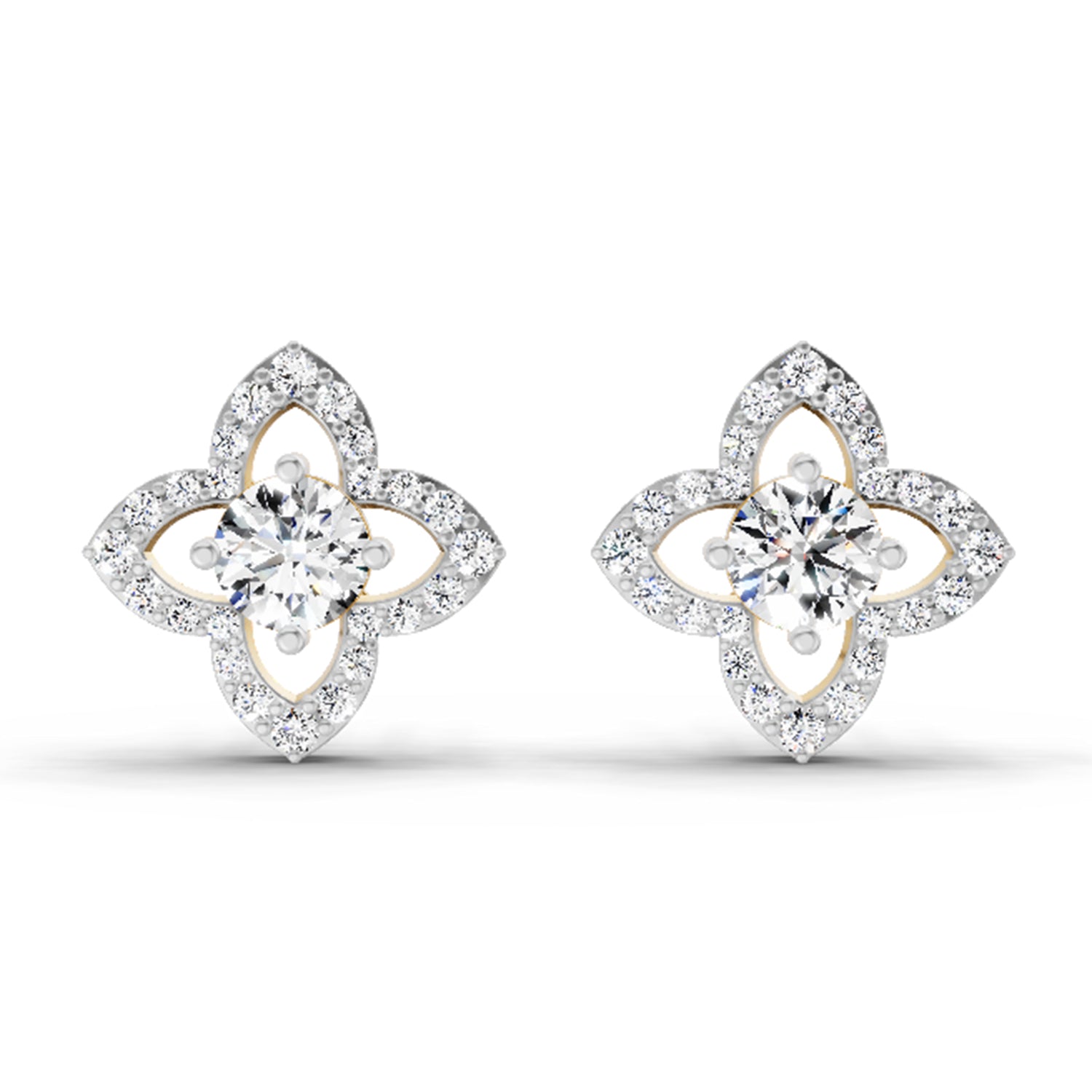 1.41 Ct Round Shape Halo Diamond Earrings | 14K Yellow Gold