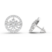 1.28 Ct Round Floral Halo Stud Earrings | 14K White Gold