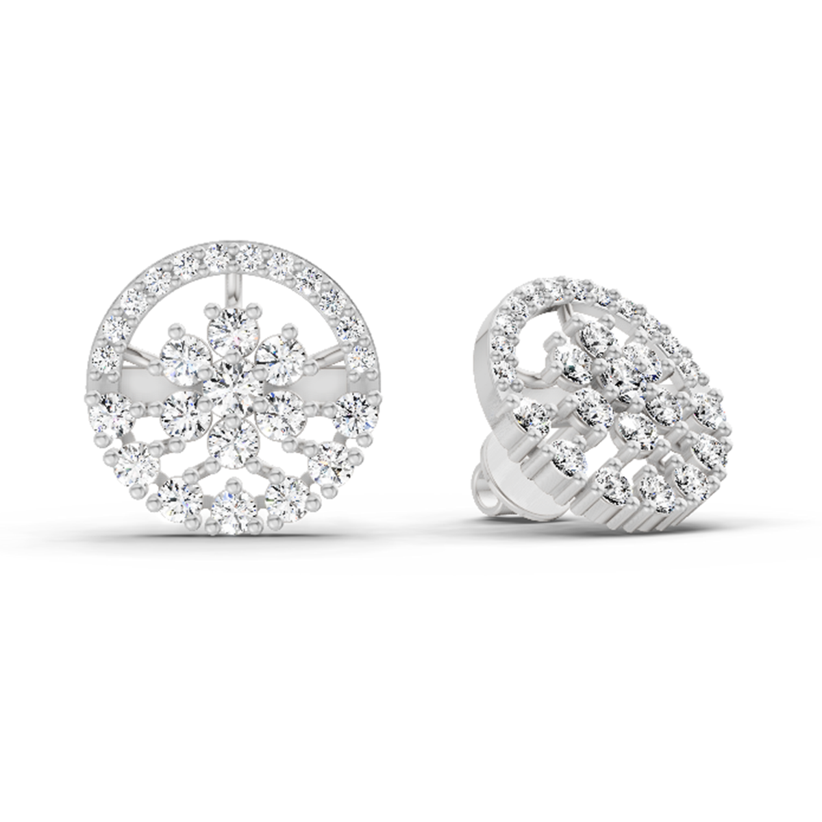 1.28 Ct Round Floral Halo Stud Earrings | 14K White Gold