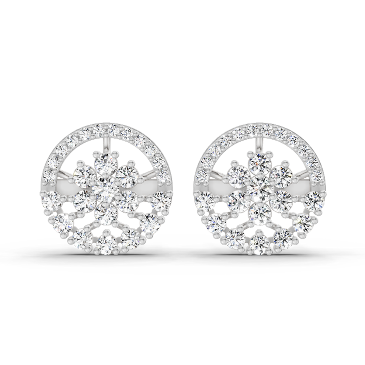 1.28 Ct Round Floral Halo Stud Earrings | 14K White Gold