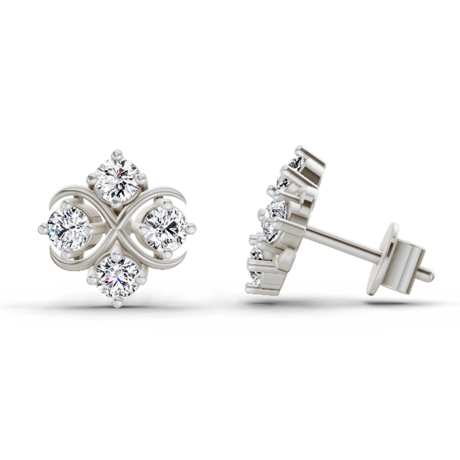 0.85 Ct Round Fashion Earrings |  14K White Gold