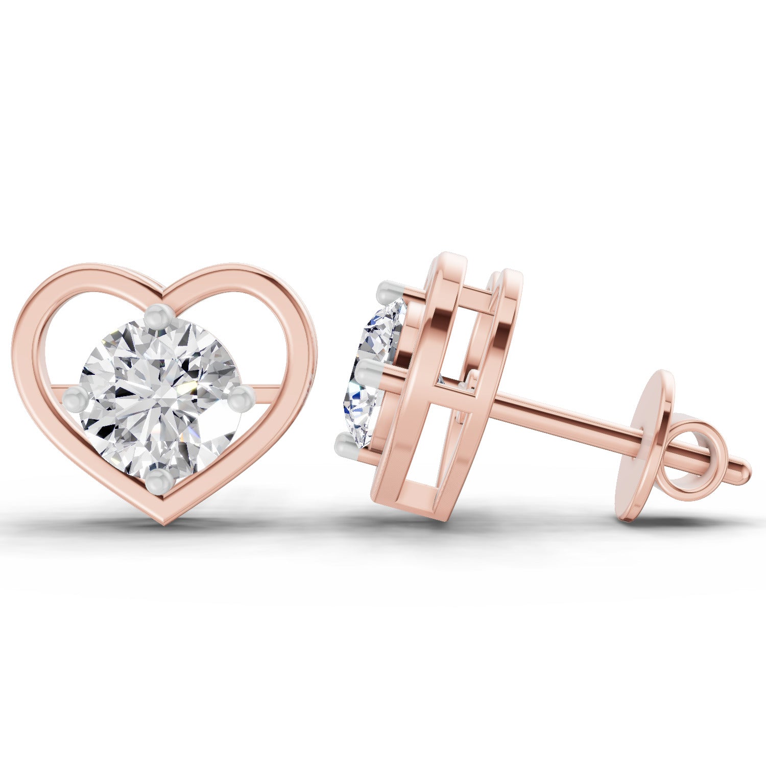 0.90 Ct Pear Shape 4 Prong Solitaire Diamond Stud Earrings | 14K Rose Gold