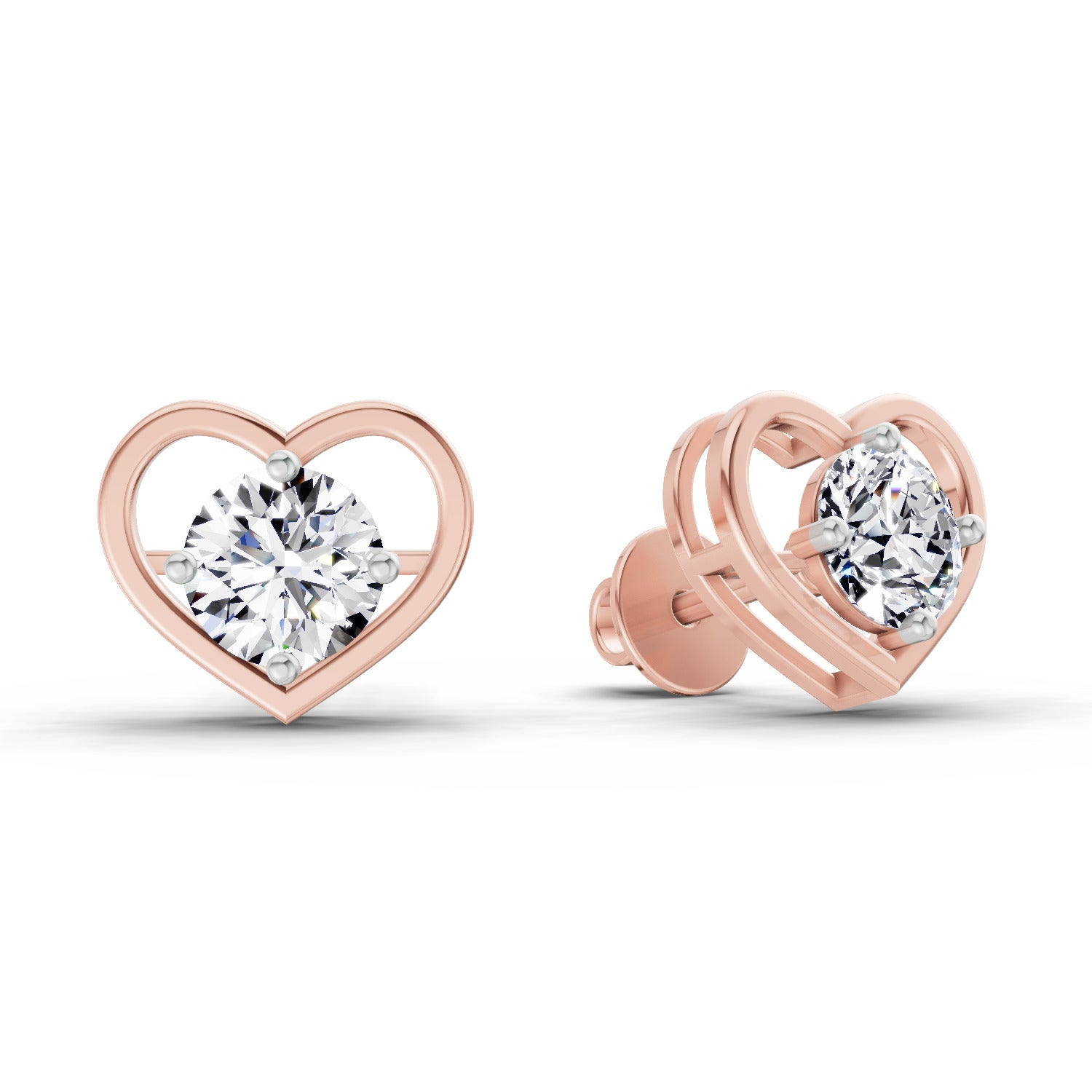 0.90 Ct Pear Shape 4 Prong Solitaire Diamond Stud Earrings | 14K Rose Gold