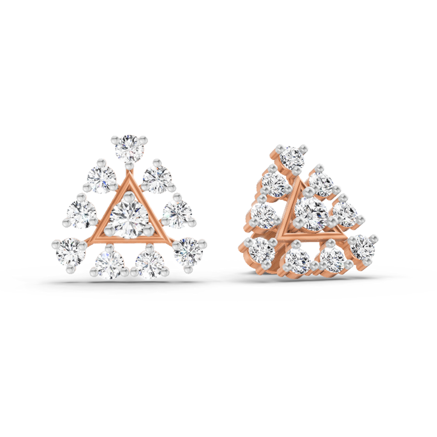 0.91 Ct Round Triangle Stud Earrings | 14K Rose Gold  FG VS Quality Diamonds