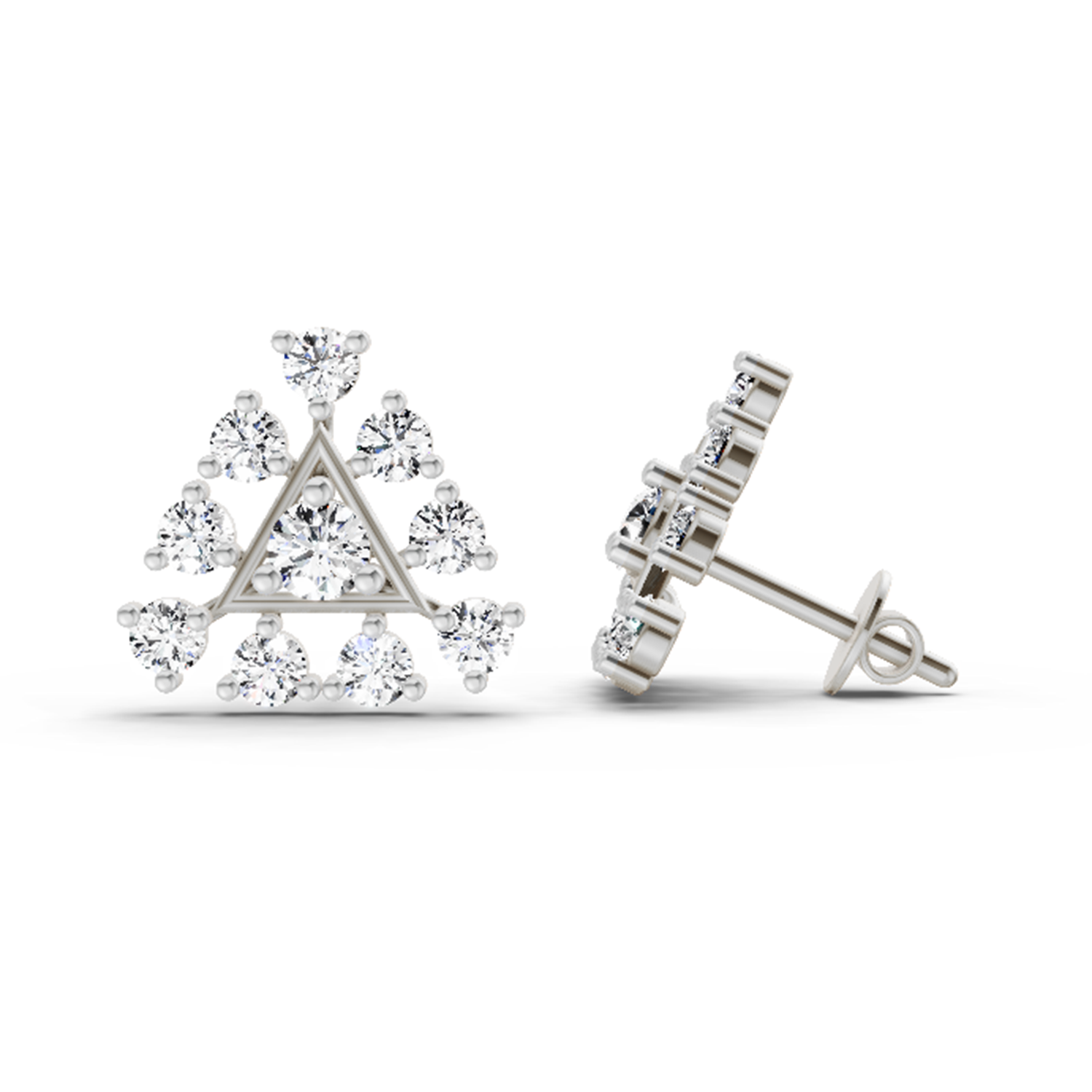 0.91 Ct Round Triangle Stud Earrings | 14K Rose Gold  FG VS Quality Diamonds