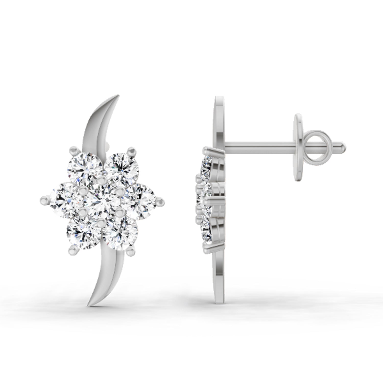 0.97 Ct Round Flower Stud Earrings |  14K White Gold
