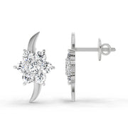 0.97 Ct Round Flower Stud Earrings |  14K White Gold