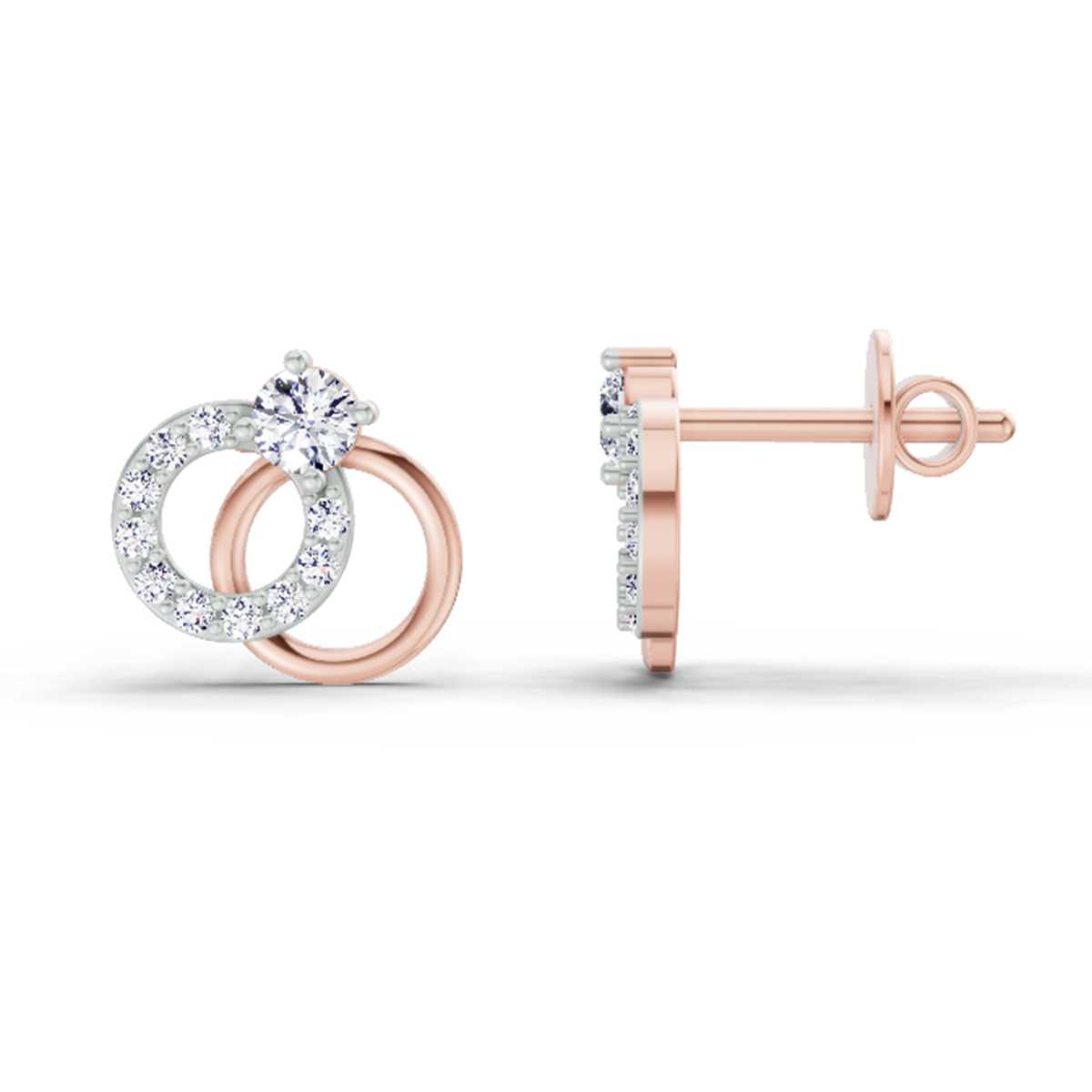 0.35 Ct Interlocking Circle Stud Earrings | 14K Rose Gold  FG VS Quality Diamonds