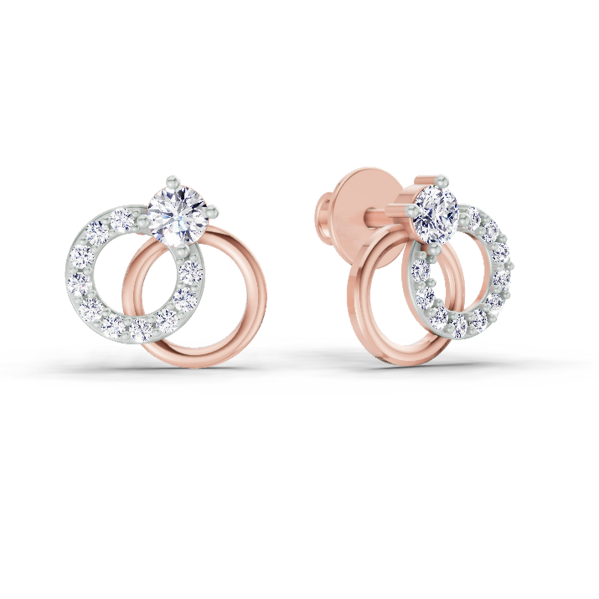 0.35 Ct Interlocking Circle Stud Earrings | 14K Rose Gold  FG VS Quality Diamonds
