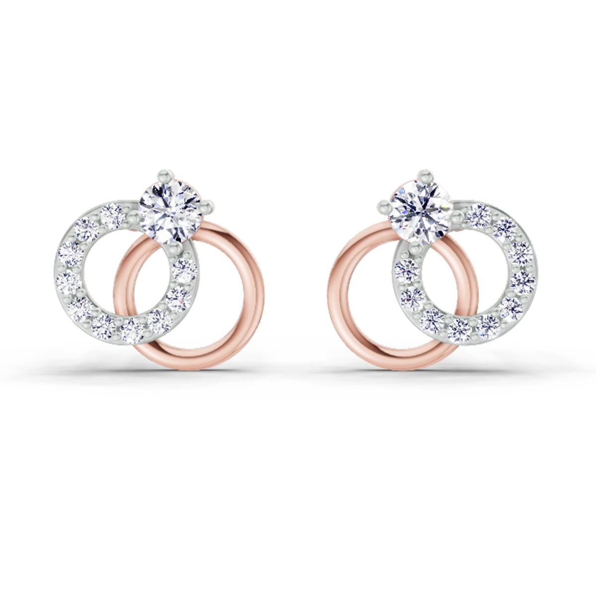 0.35 Ct Interlocking Circle Stud Earrings | 14K Rose Gold  FG VS Quality Diamonds