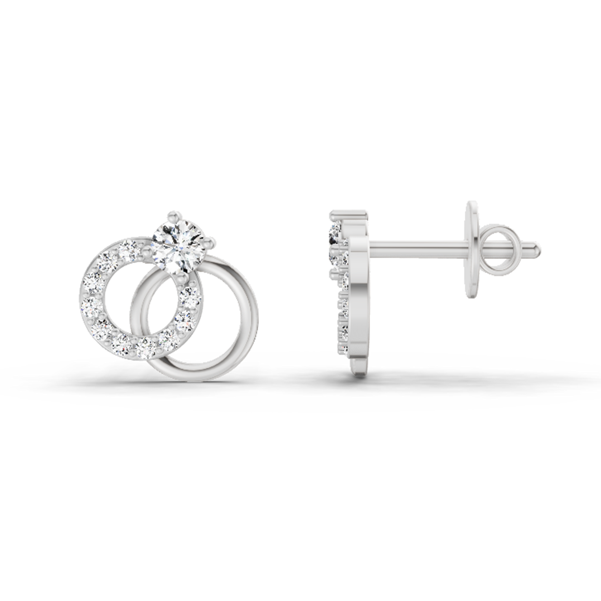 0.35 Ct Interlocking Circle Stud Earrings | 14K White Gold  FG VS Quality Diamonds