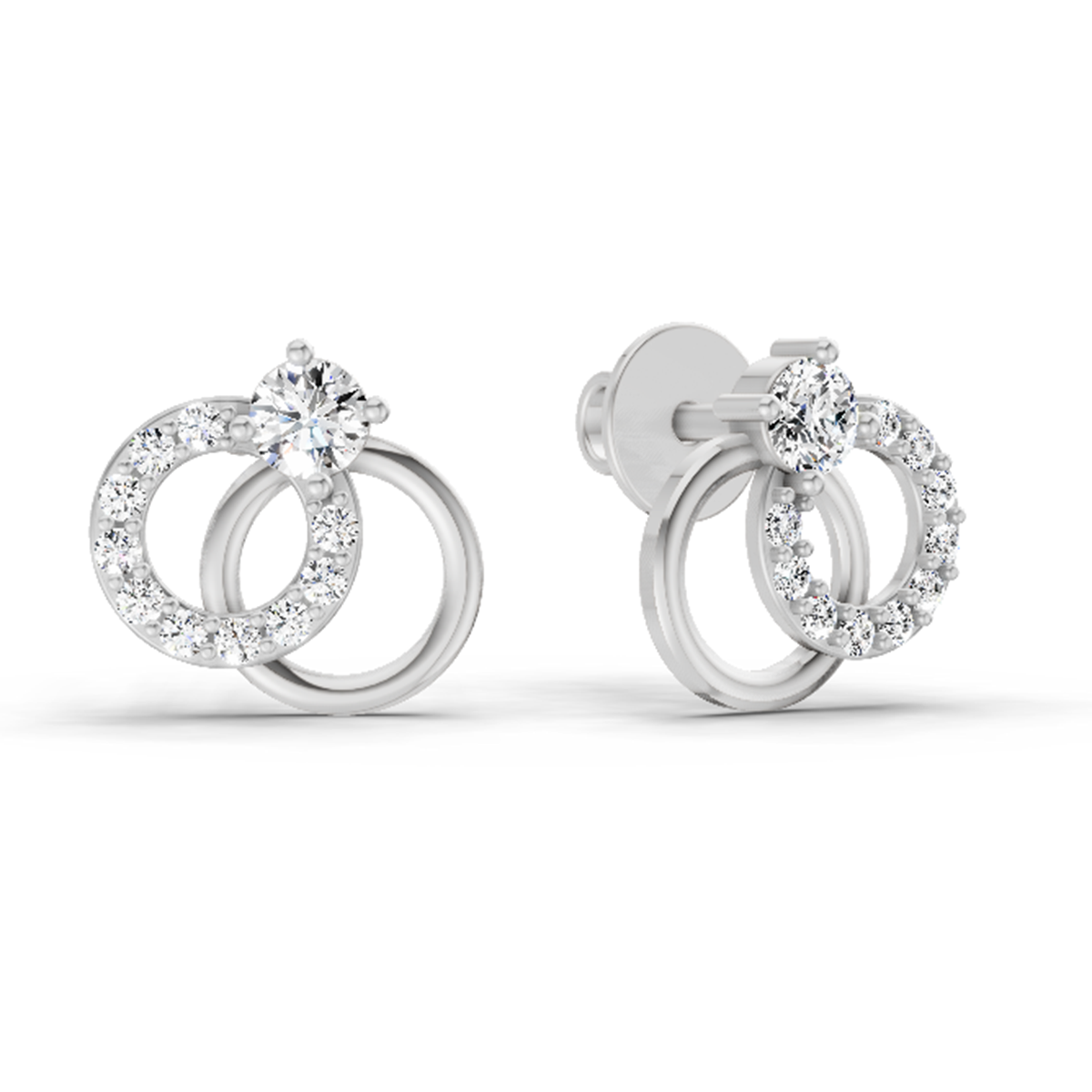 0.35 Ct Interlocking Circle Stud Earrings | 14K White Gold  FG VS Quality Diamonds
