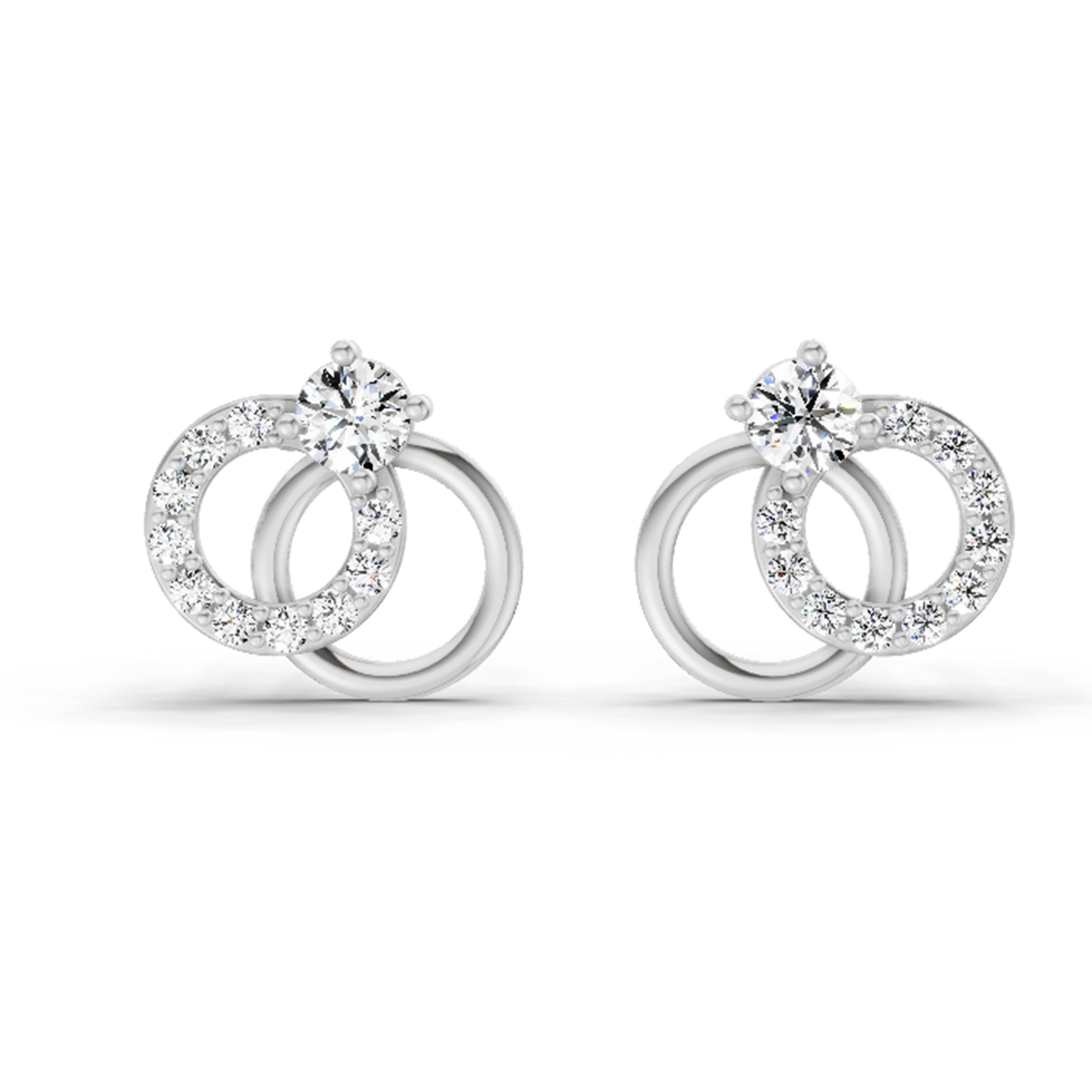 0.35 Ct Interlocking Circle Stud Earrings | 14K White Gold  FG VS Quality Diamonds