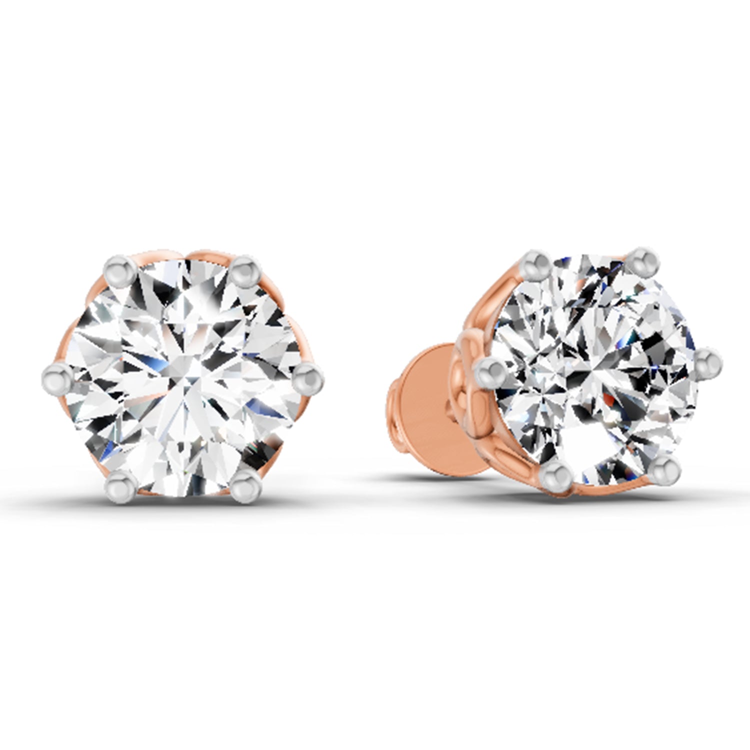 2.28 Ct Round Shape 6 Prong Solitaire Diamond Stud Earrings | 14K Rose Gold