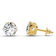 2.28 Ct Round Shape 6 Prong Solitaire Diamond Stud Earrings | 14K Yellow Gold