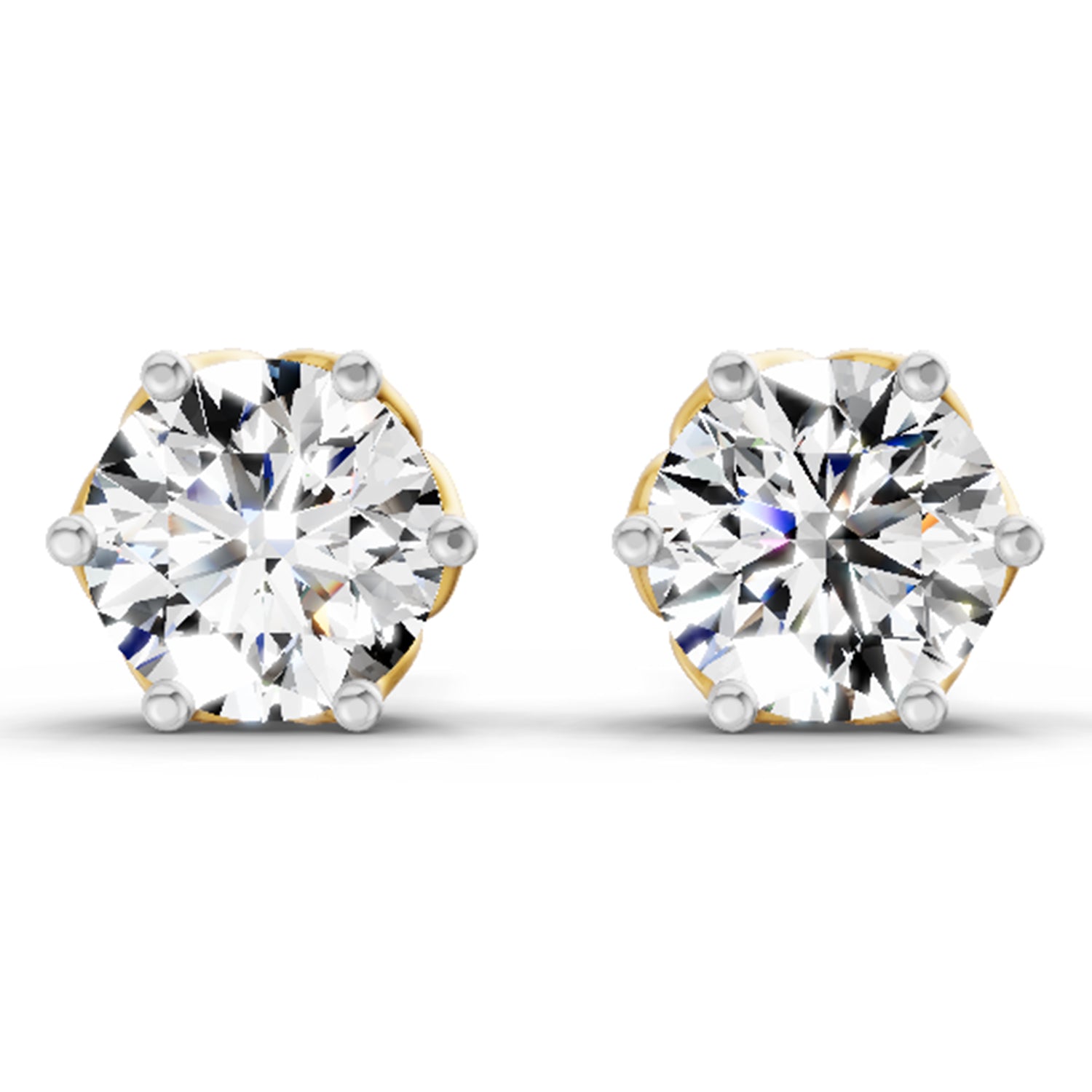 2.28 Ct Round Shape 6 Prong Solitaire Diamond Stud Earrings | 14K Yellow Gold