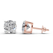 2.54 Ct Round Shape 4 Prong Solitaire Diamond Stud Earrings | 14K Rose Gold