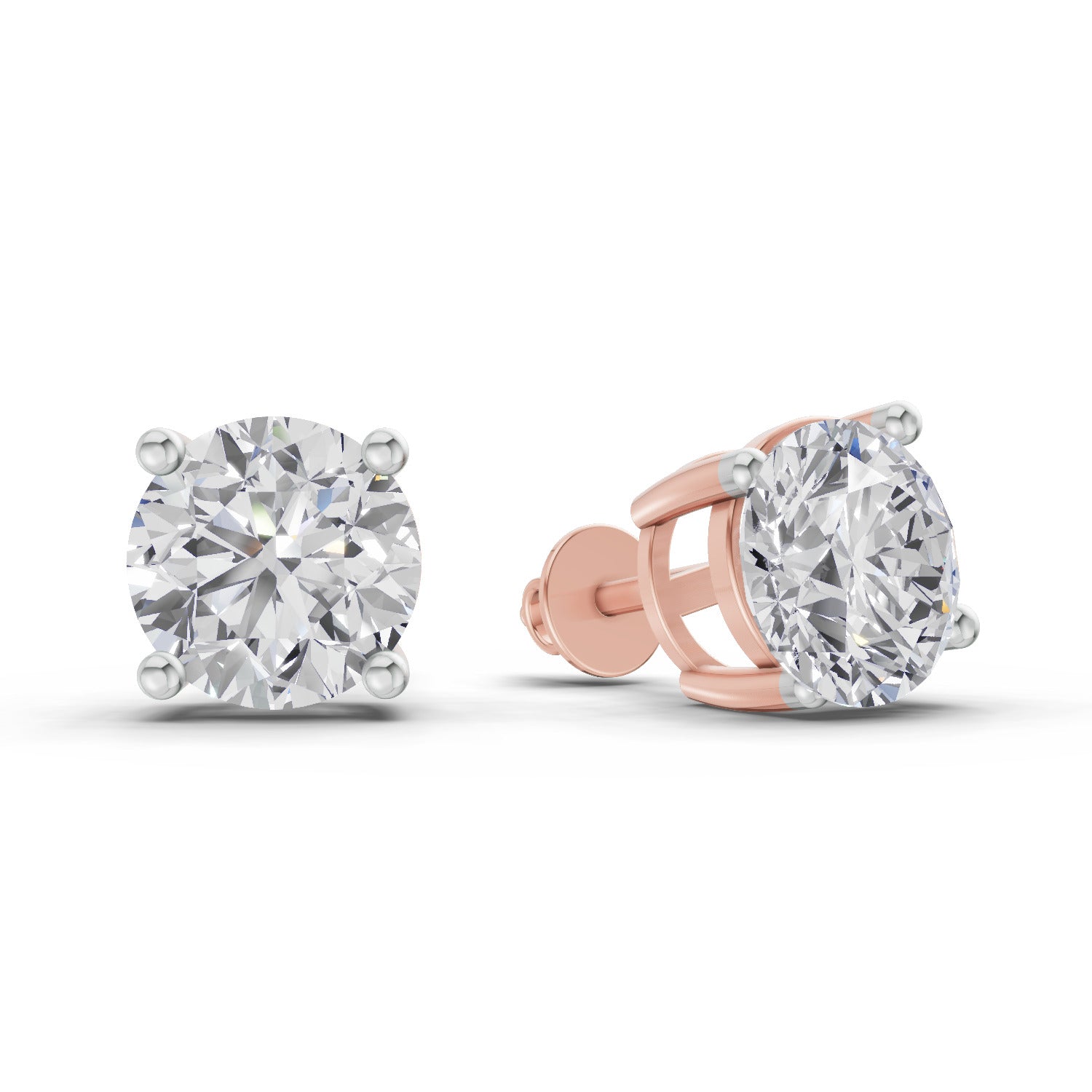 2.54 Ct Round Shape 4 Prong Solitaire Diamond Stud Earrings | 14K Rose Gold